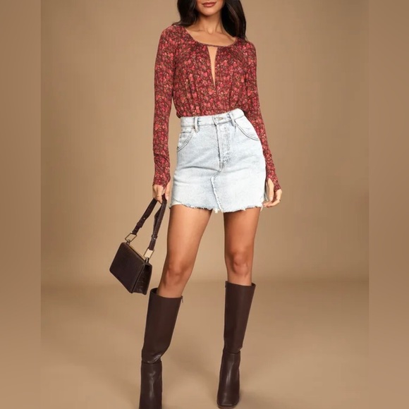 FREE PEOPLE  Kaya Brown Floral Print Long Sleeve Bodysuit - Picture 3 of 10